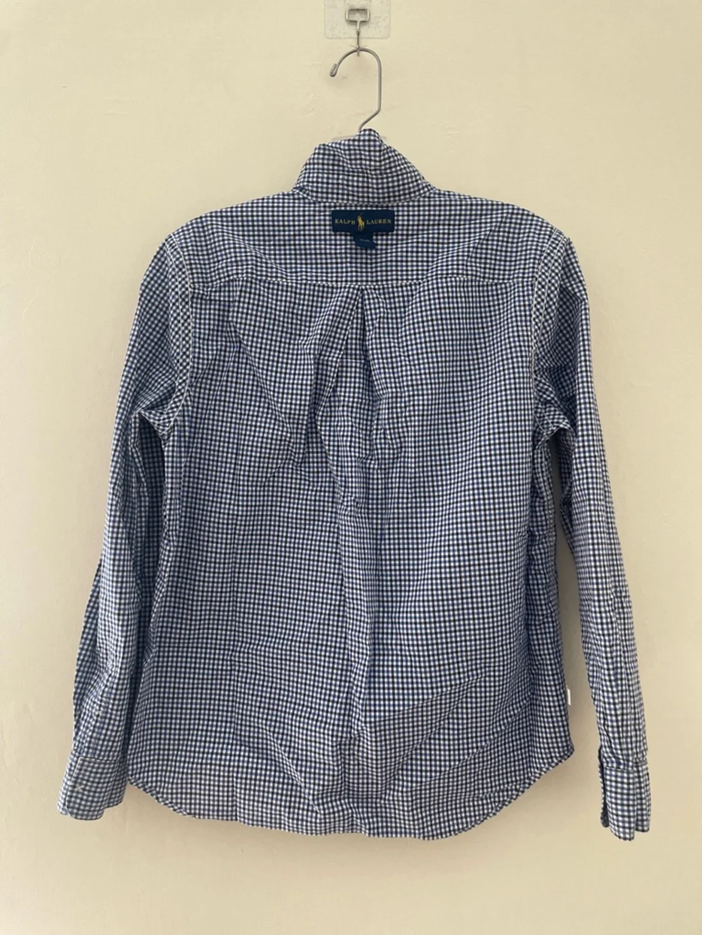 NWOT! Ralph Lauren Boy’s Blue Checkered Gingham Cotton Poplin Shirt Sz L/14-16